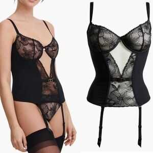 NEW $195 Chantelle [ 36DD US ] Orchids Underwire Bustier with Garter Straps